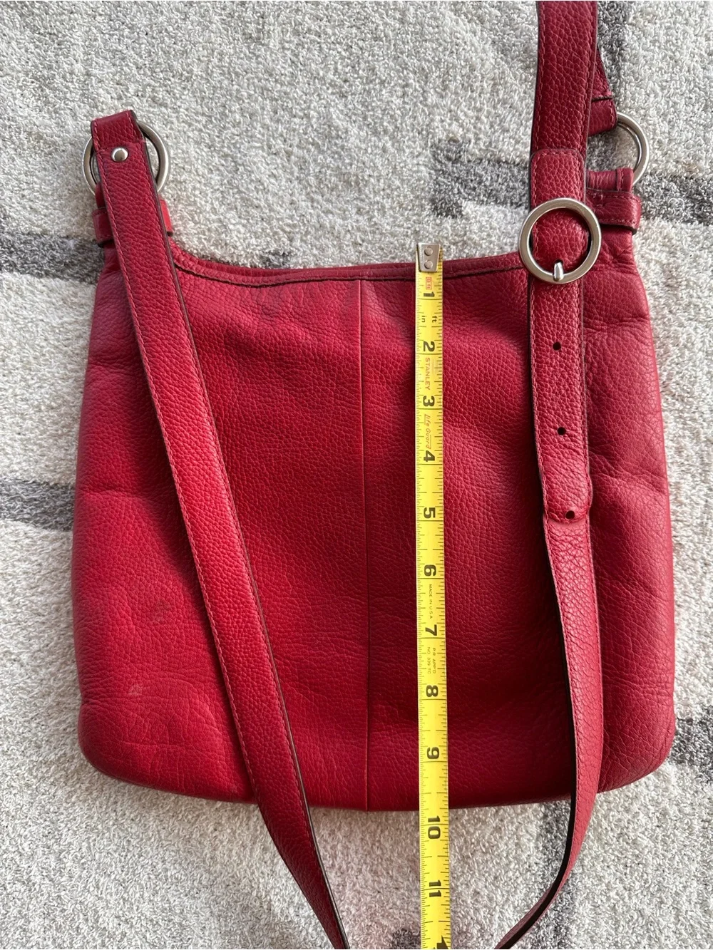 Coach Red Pebbled Leather Shoulder Bag with Turnlock Pocket